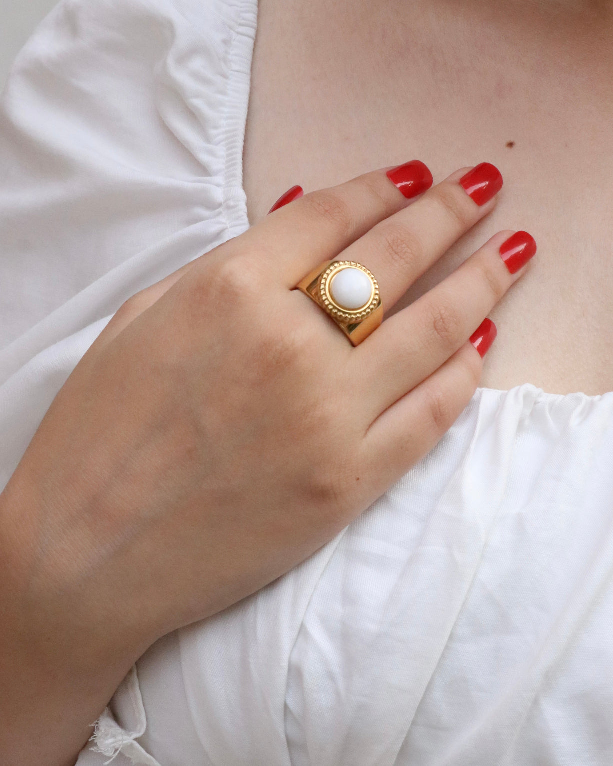 Natural White Jade Ring