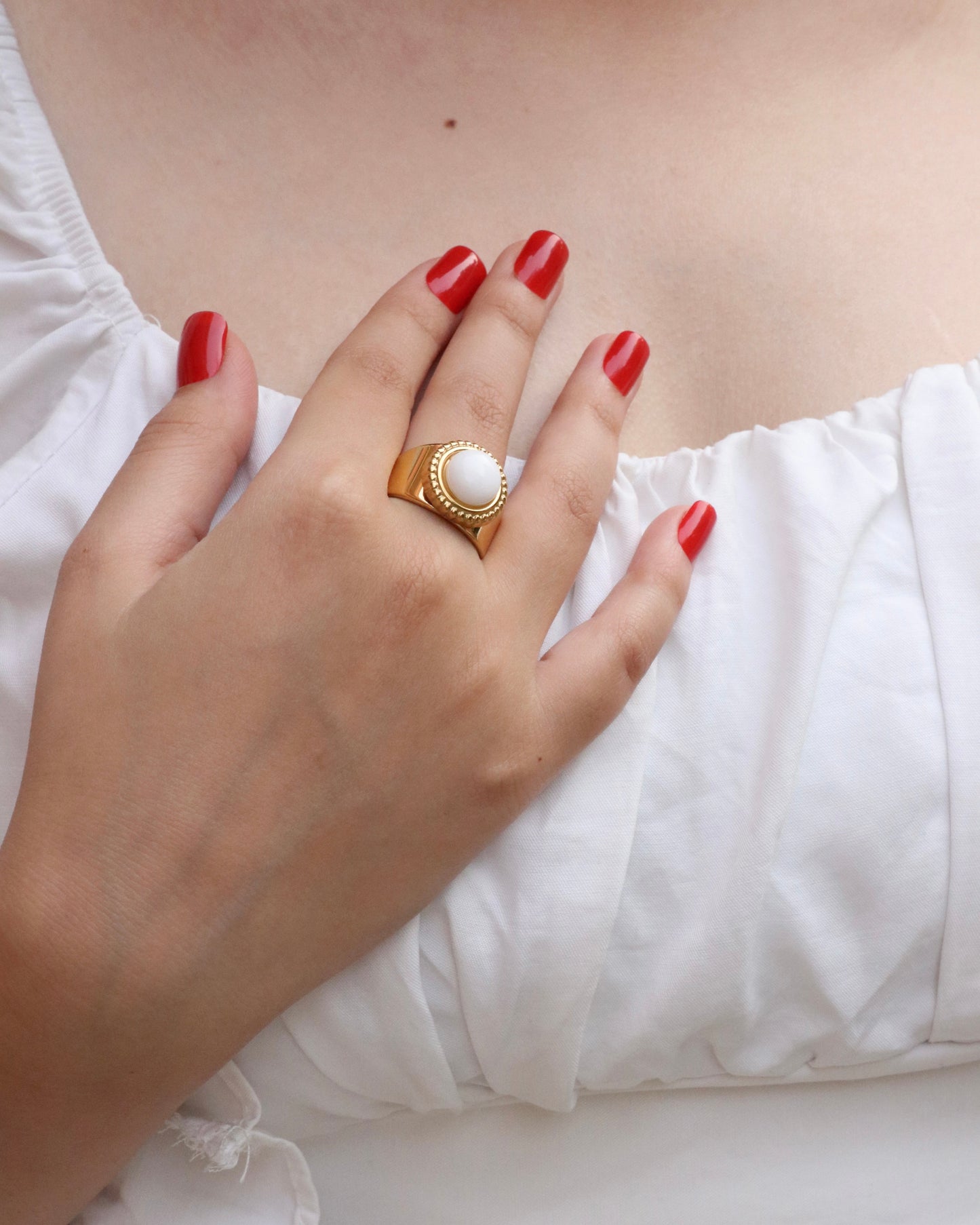 Natural White Jade Ring