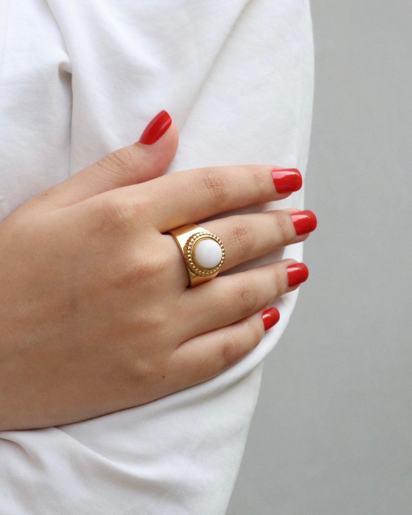 Natural White Jade Ring