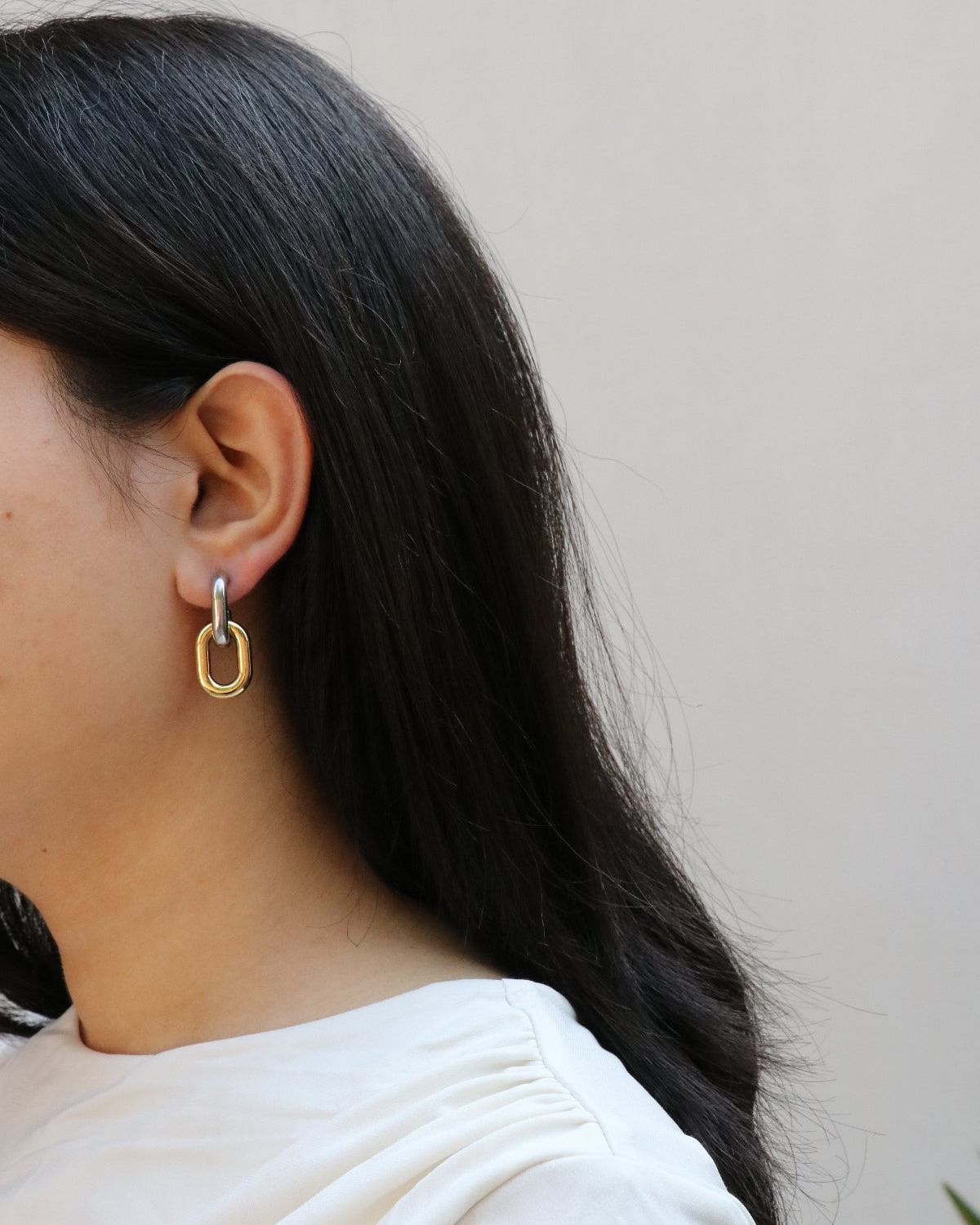 Oval Dangle Earrings (Dual Tone)