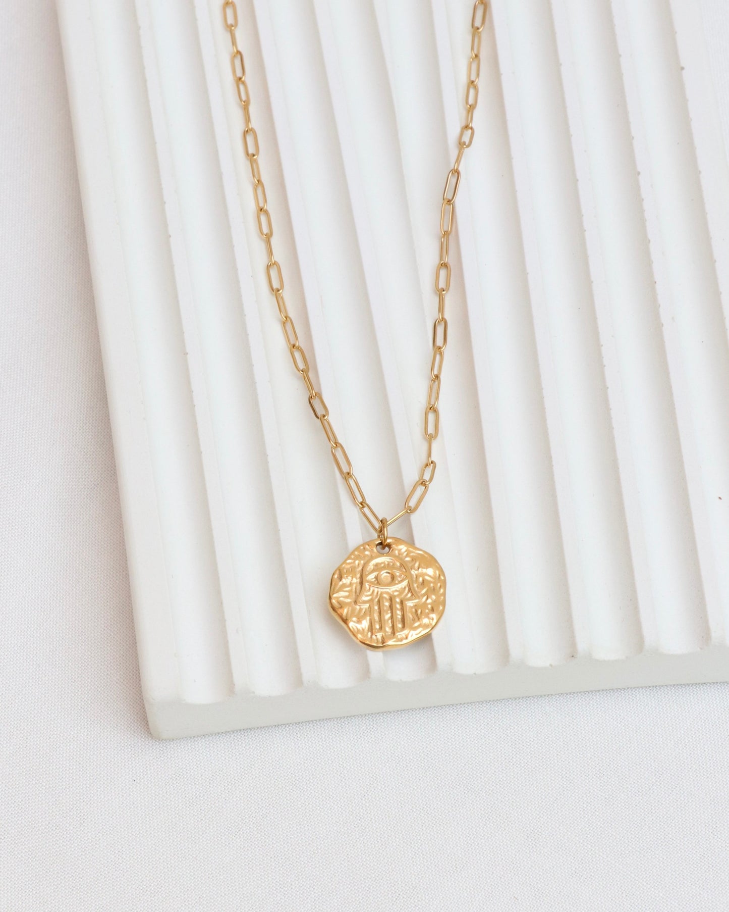 Detailed Hamsa Hand And Evil Eye Necklace