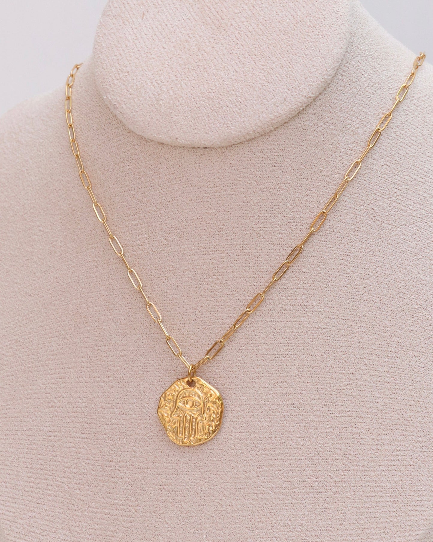 Detailed Hamsa Hand And Evil Eye Necklace