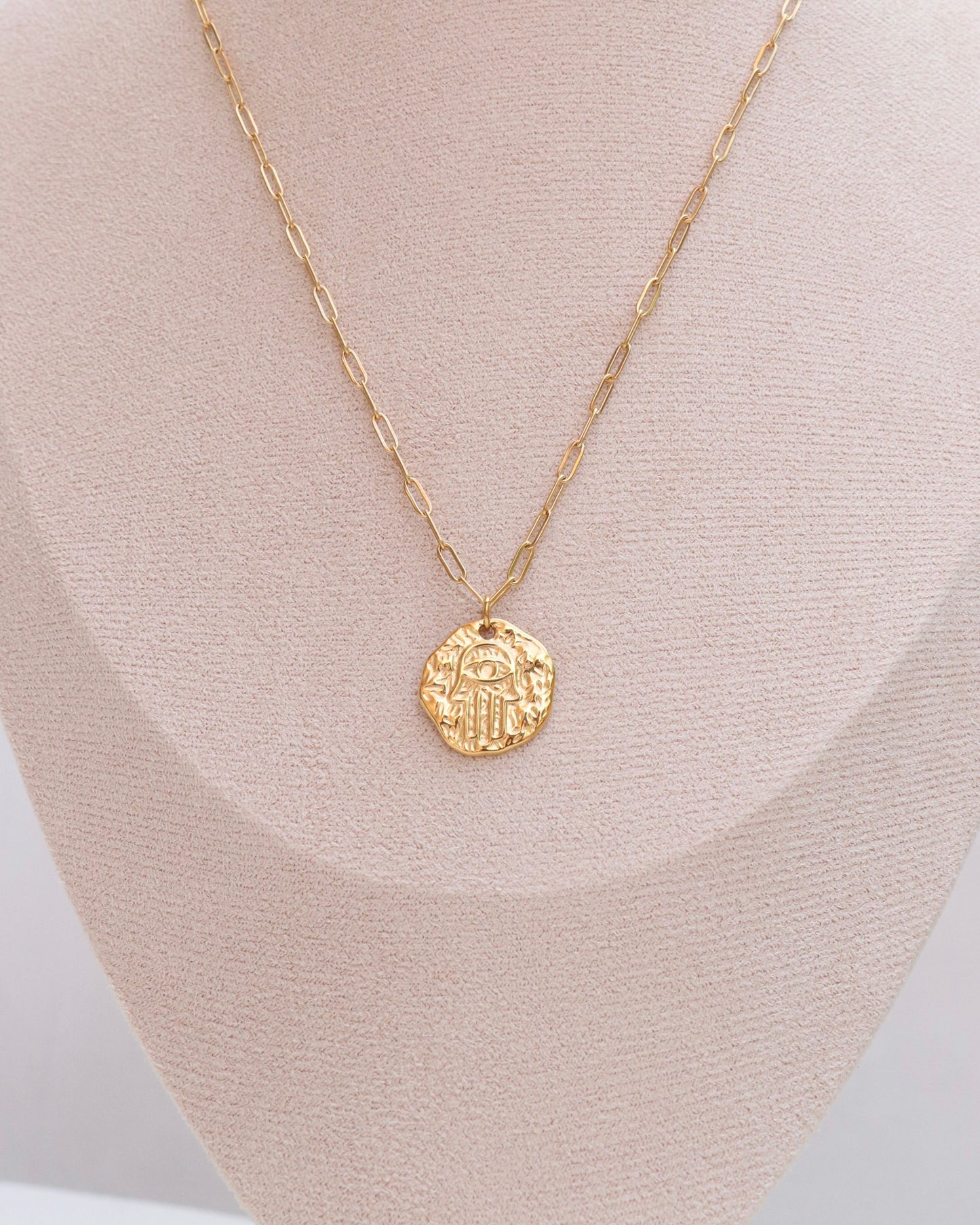 Detailed Hamsa Hand And Evil Eye Necklace