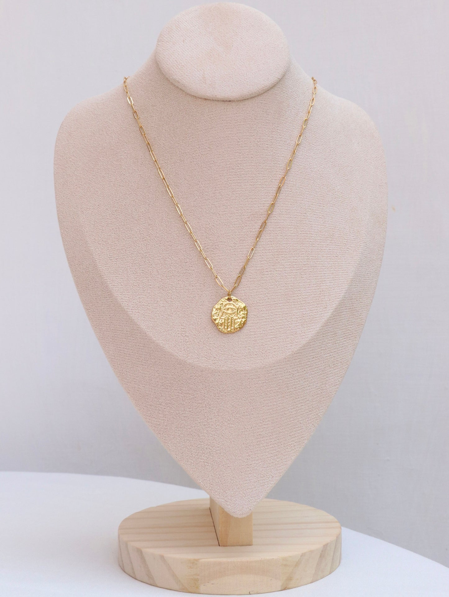 Detailed Hamsa Hand And Evil Eye Necklace
