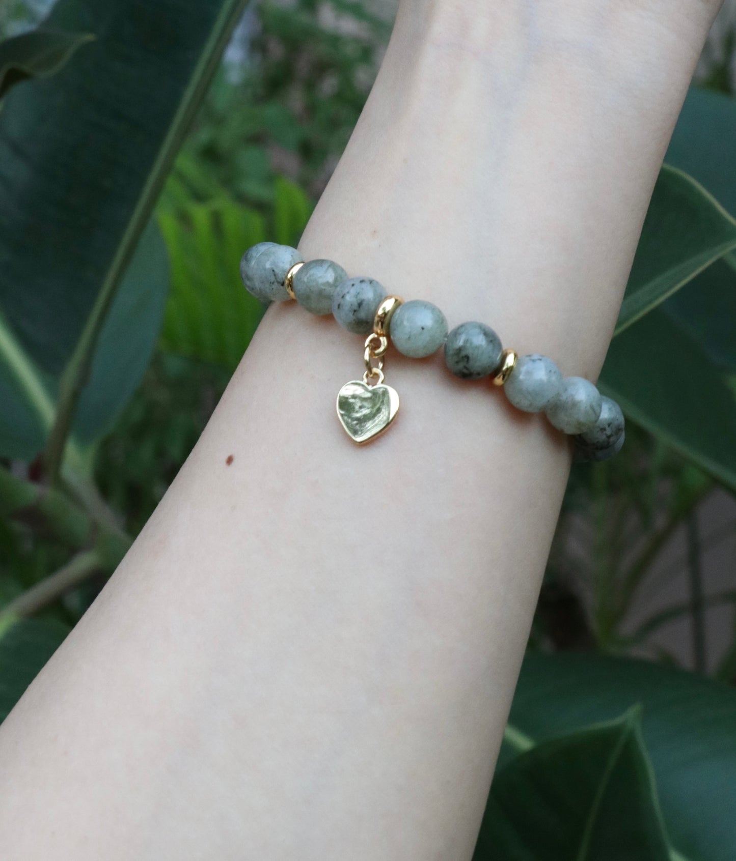 Labradorite Bracelet With Heart Charm