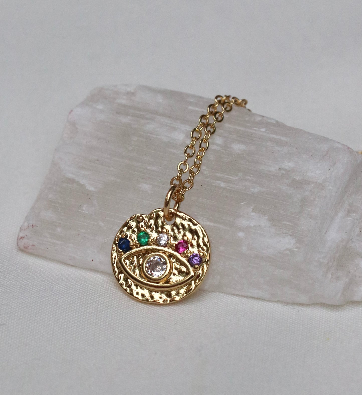 Jeweled Evil Eye Coin Necklace