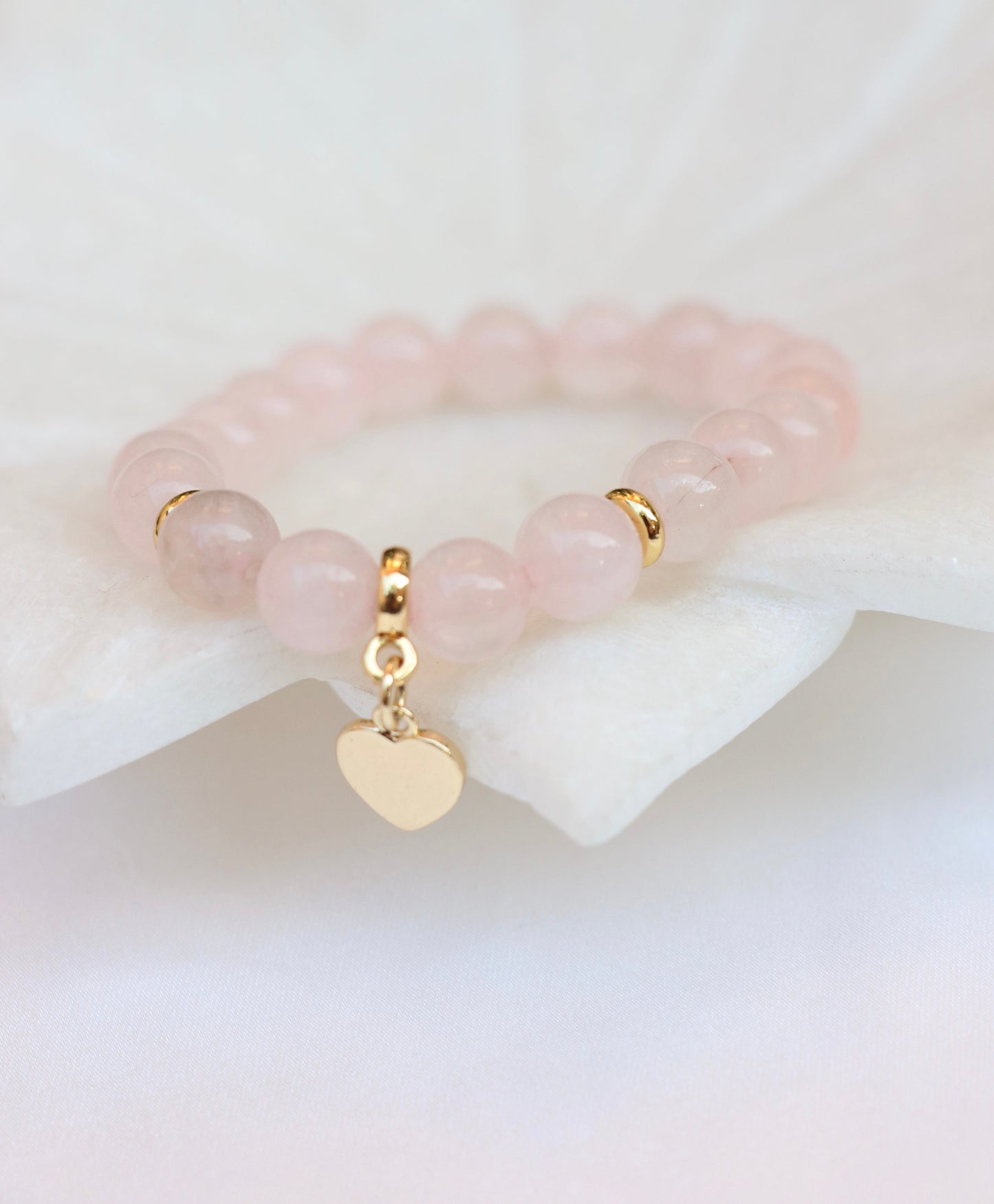 Rose Quartz Bracelet With Heart Charm