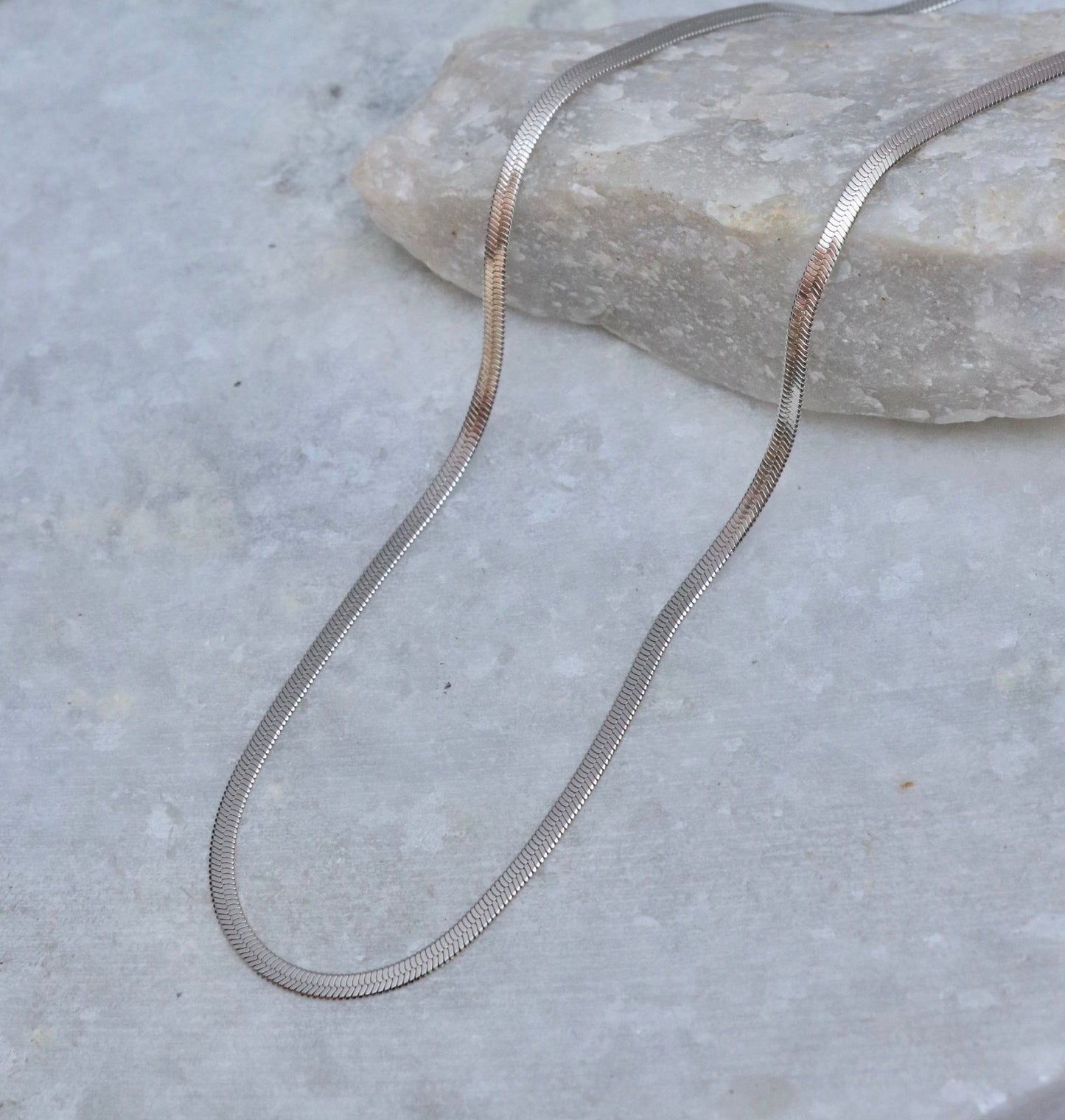 Platinum Luna Herringbone Chain Necklace