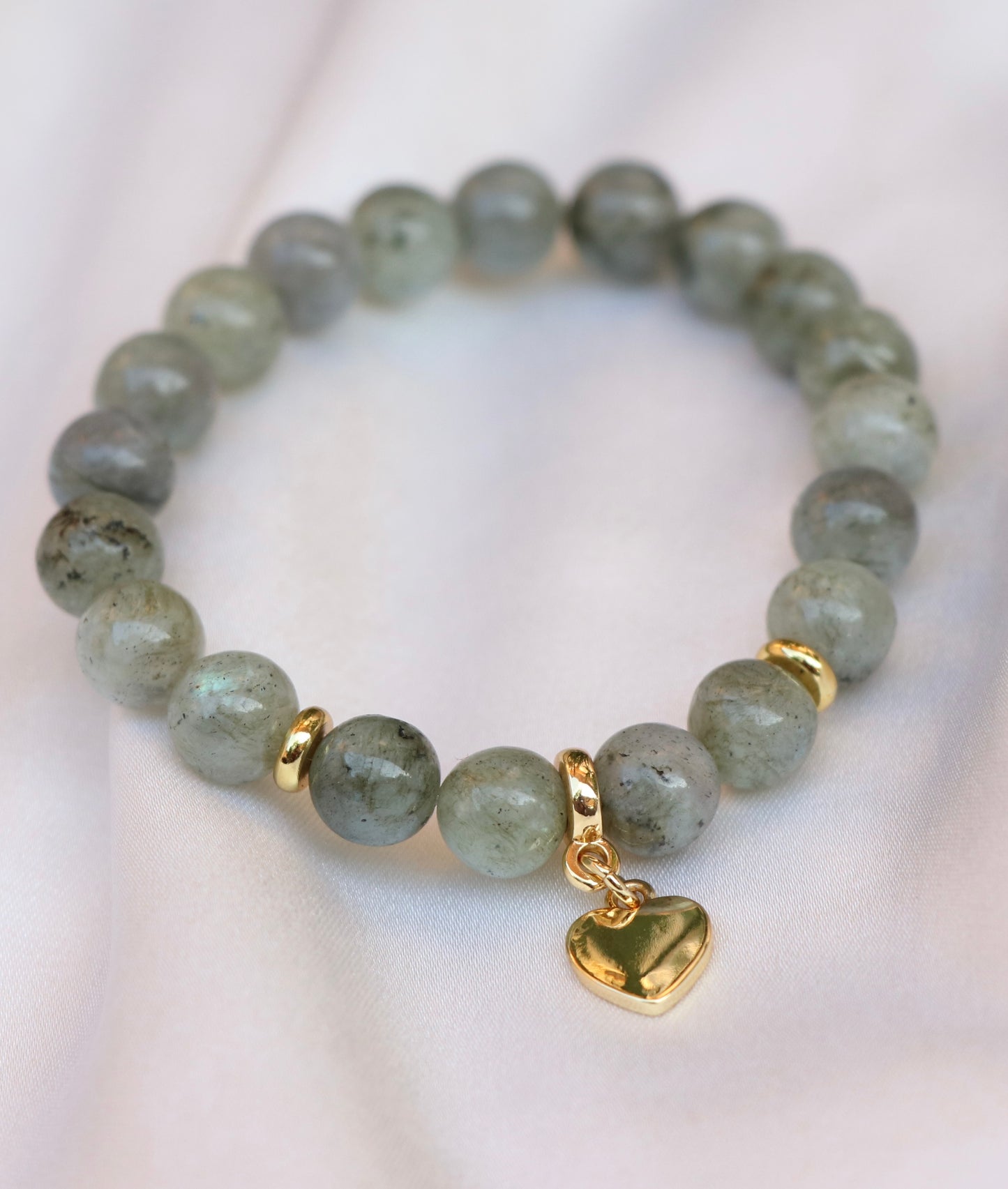 Labradorite Bracelet With Heart Charm