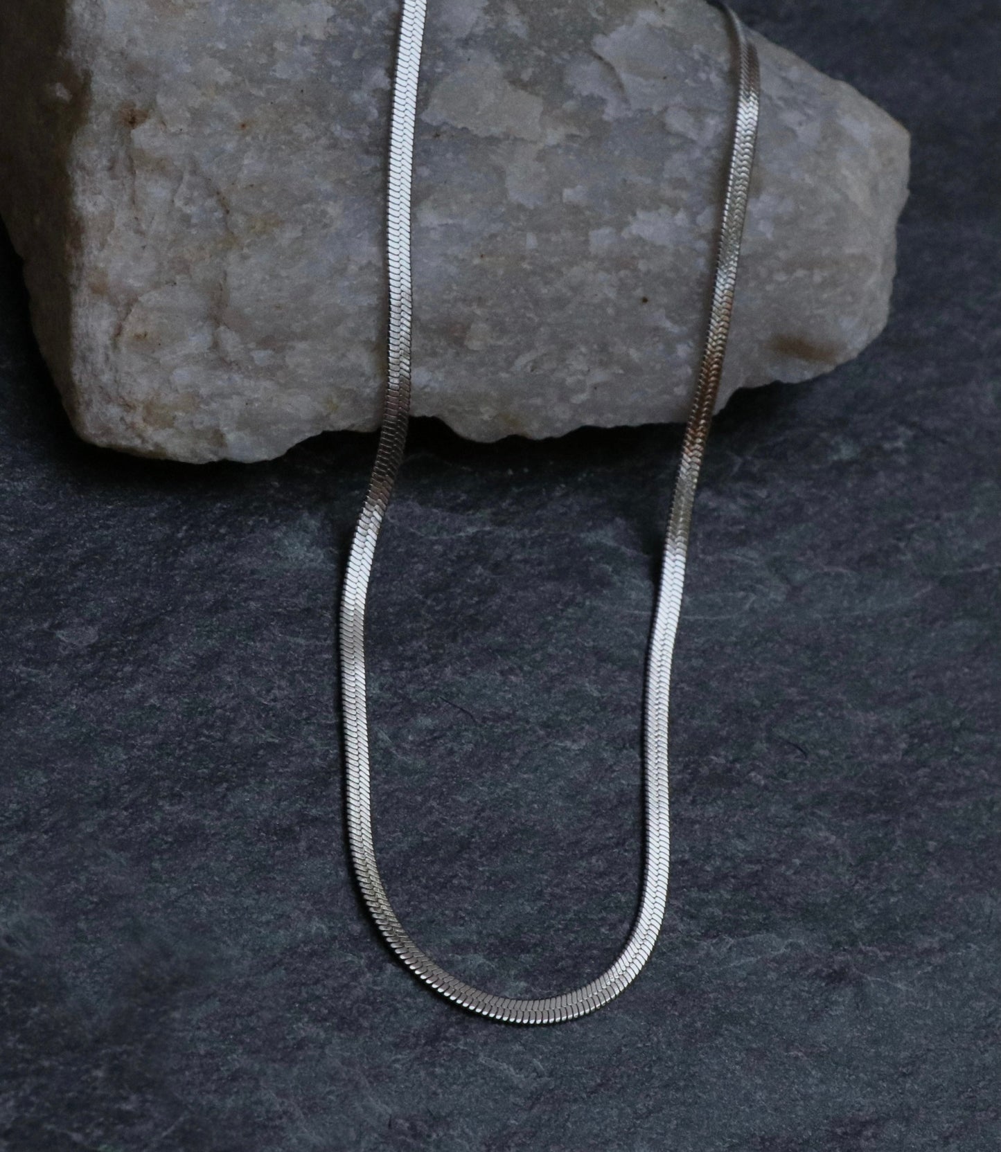 Platinum Luna Herringbone Chain Necklace
