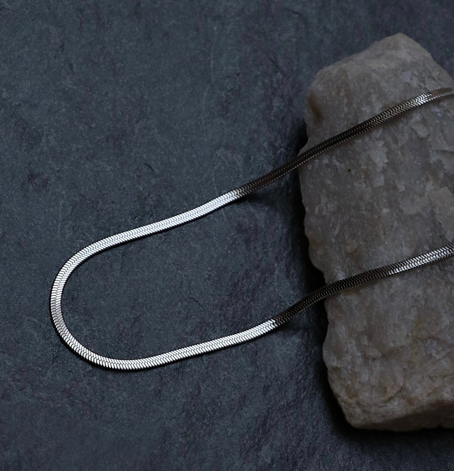 Platinum Luna Herringbone Chain Necklace