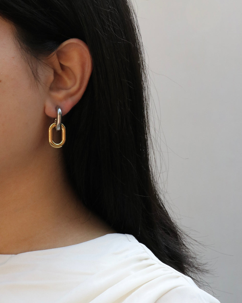Oval Dangle Earrings (Dual Tone)