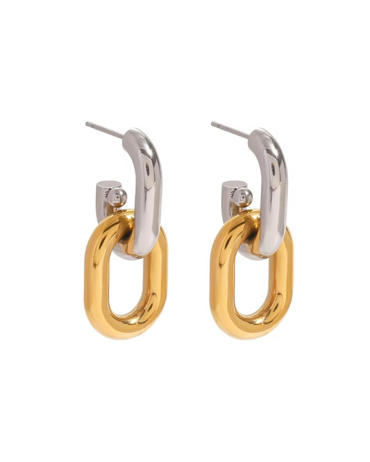 Oval Dangle Earrings (Dual Tone)