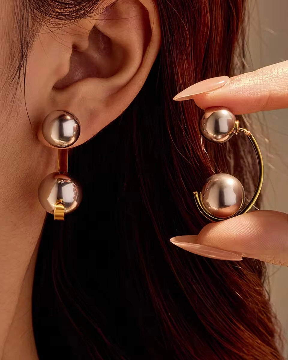 Two-Way Ball Earrings (Dual Tone)