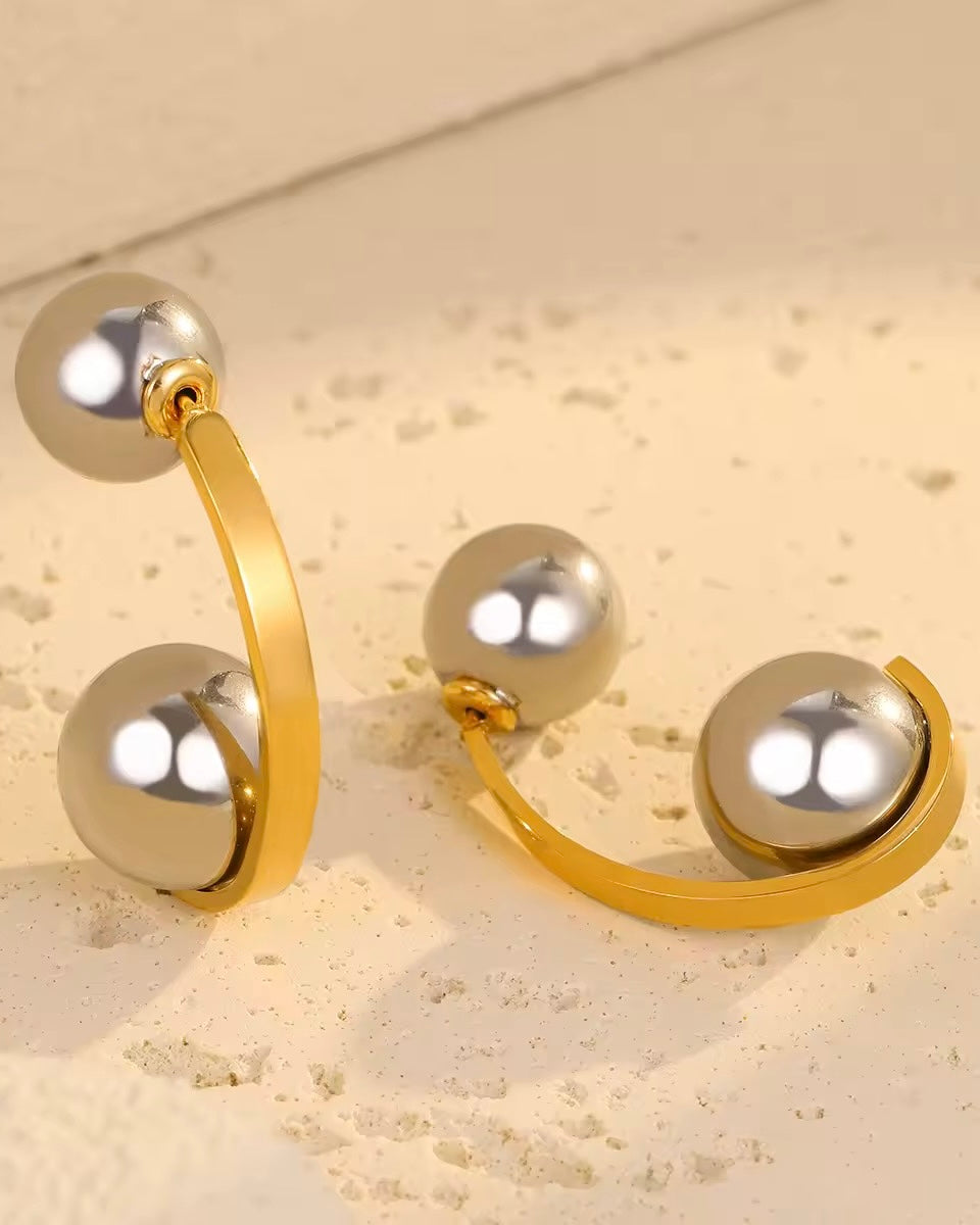 Two-Way Ball Earrings (Dual Tone)