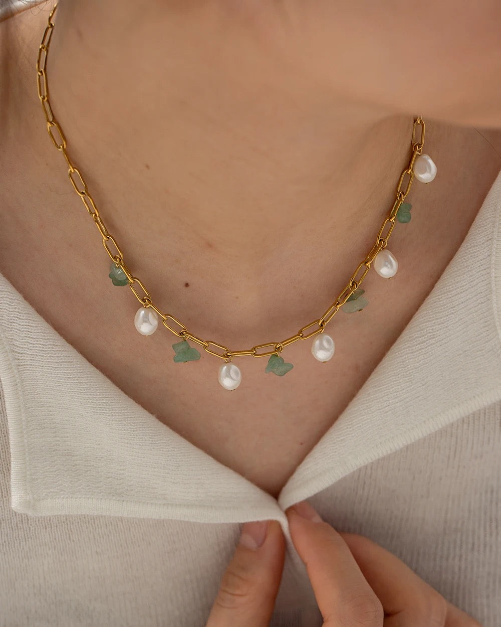 Pearl And Stone Necklace