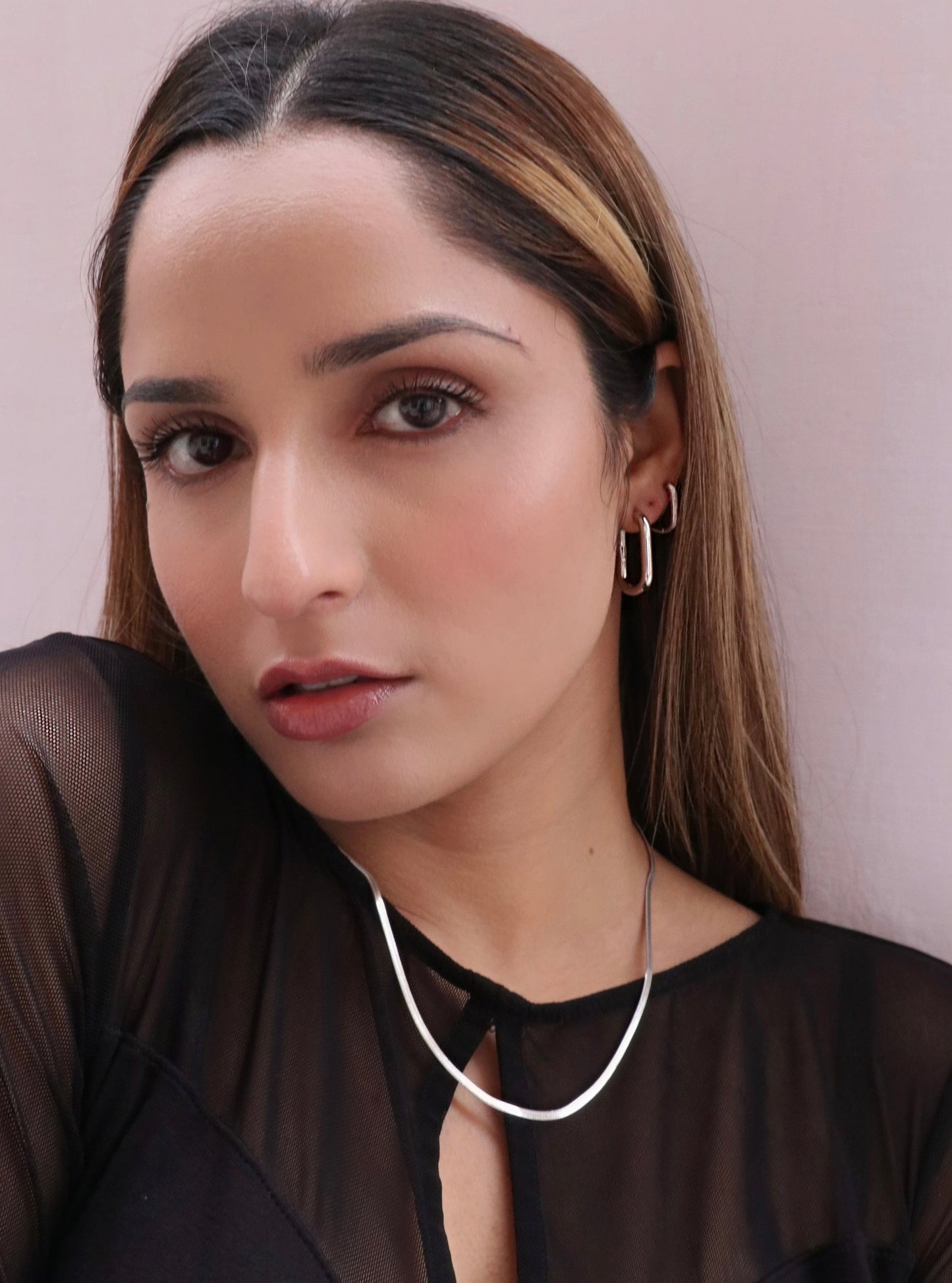 Platinum U-Shaped Hoop Earrings