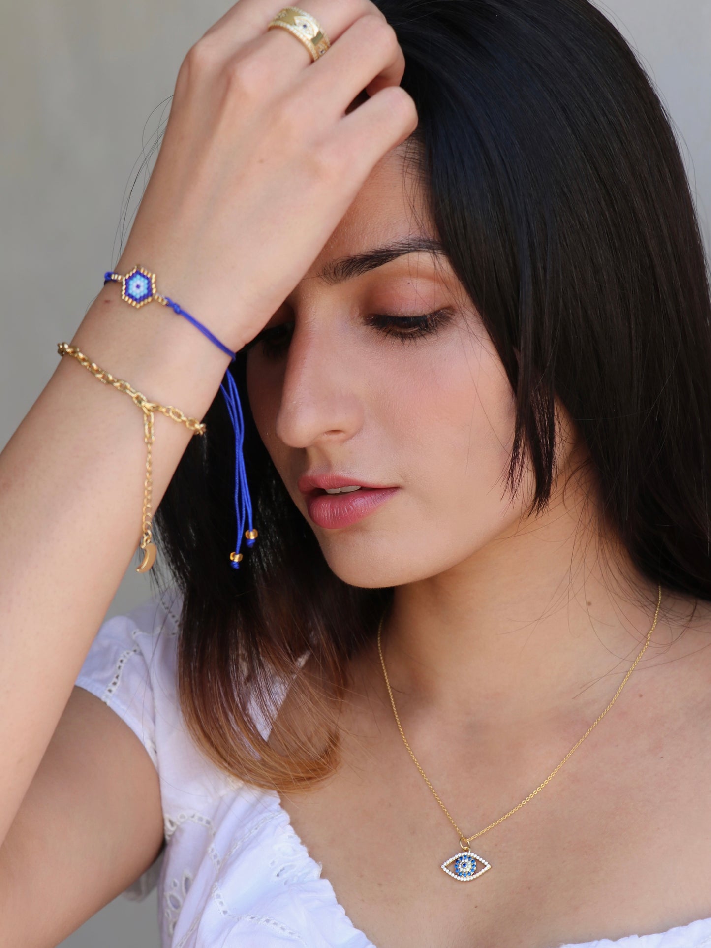 Evil Eye Seed Bead Bracelet (Blue)