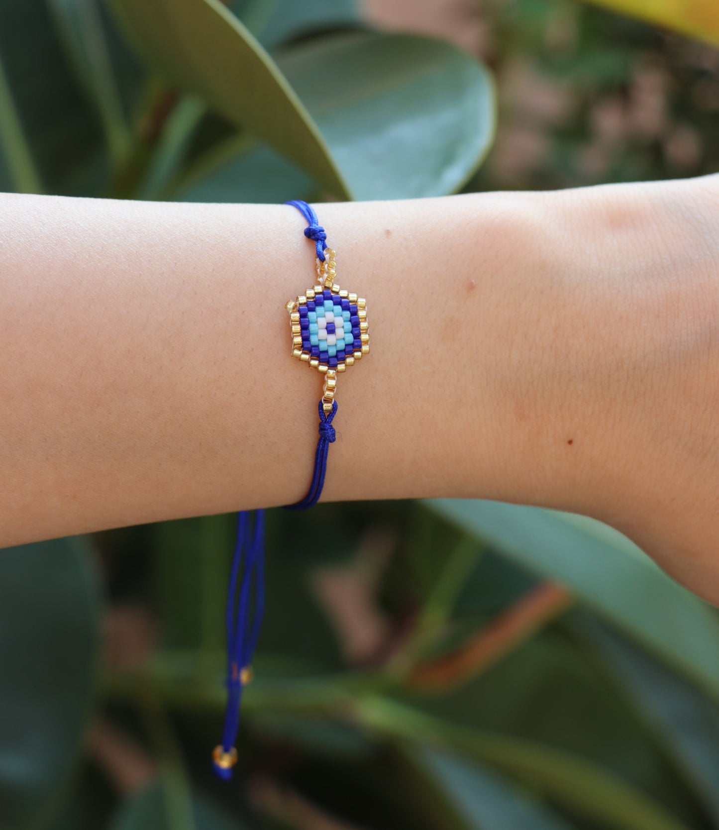 Evil Eye Seed Bead Bracelet (Blue)