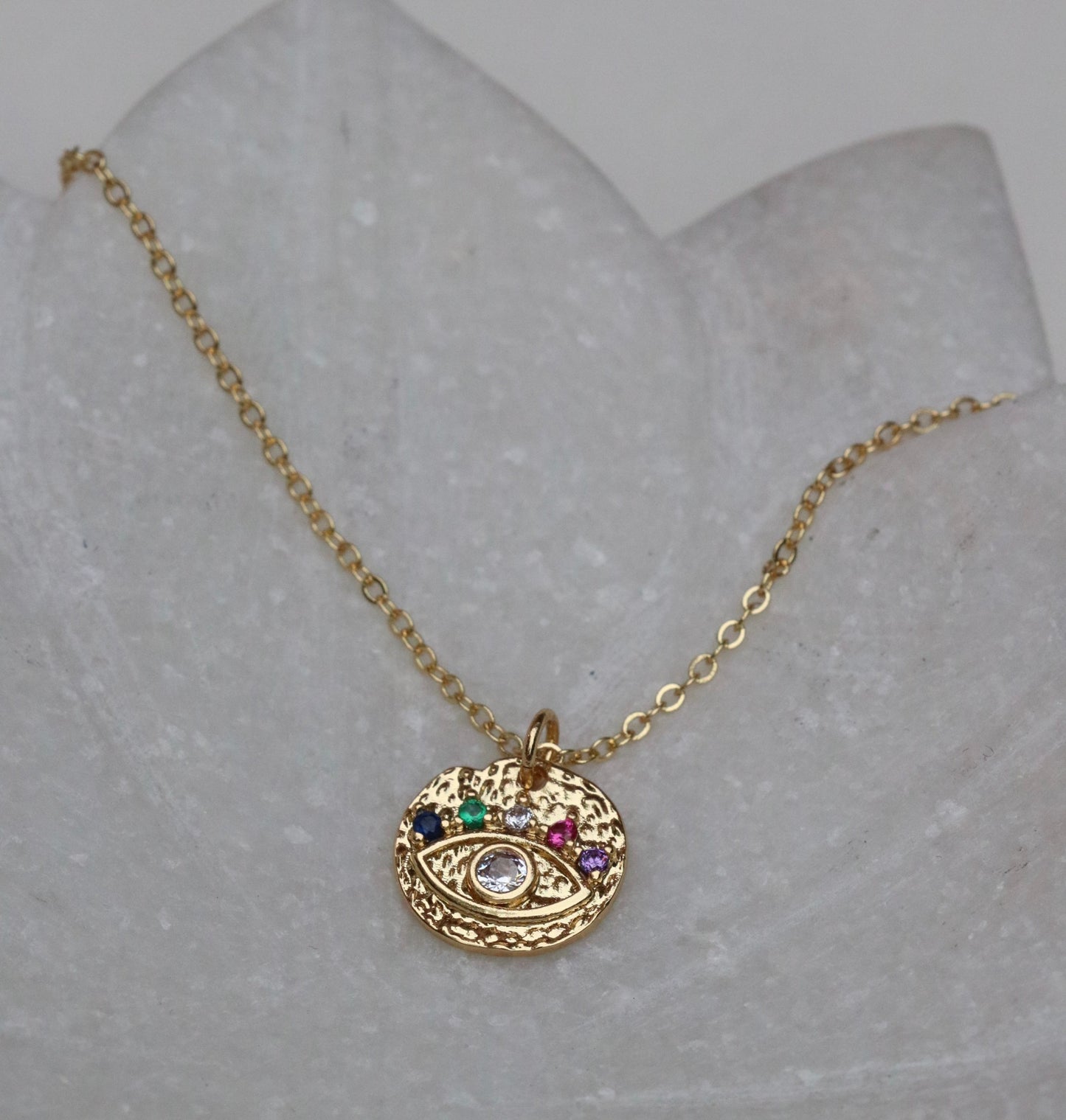 Jeweled Evil Eye Coin Necklace