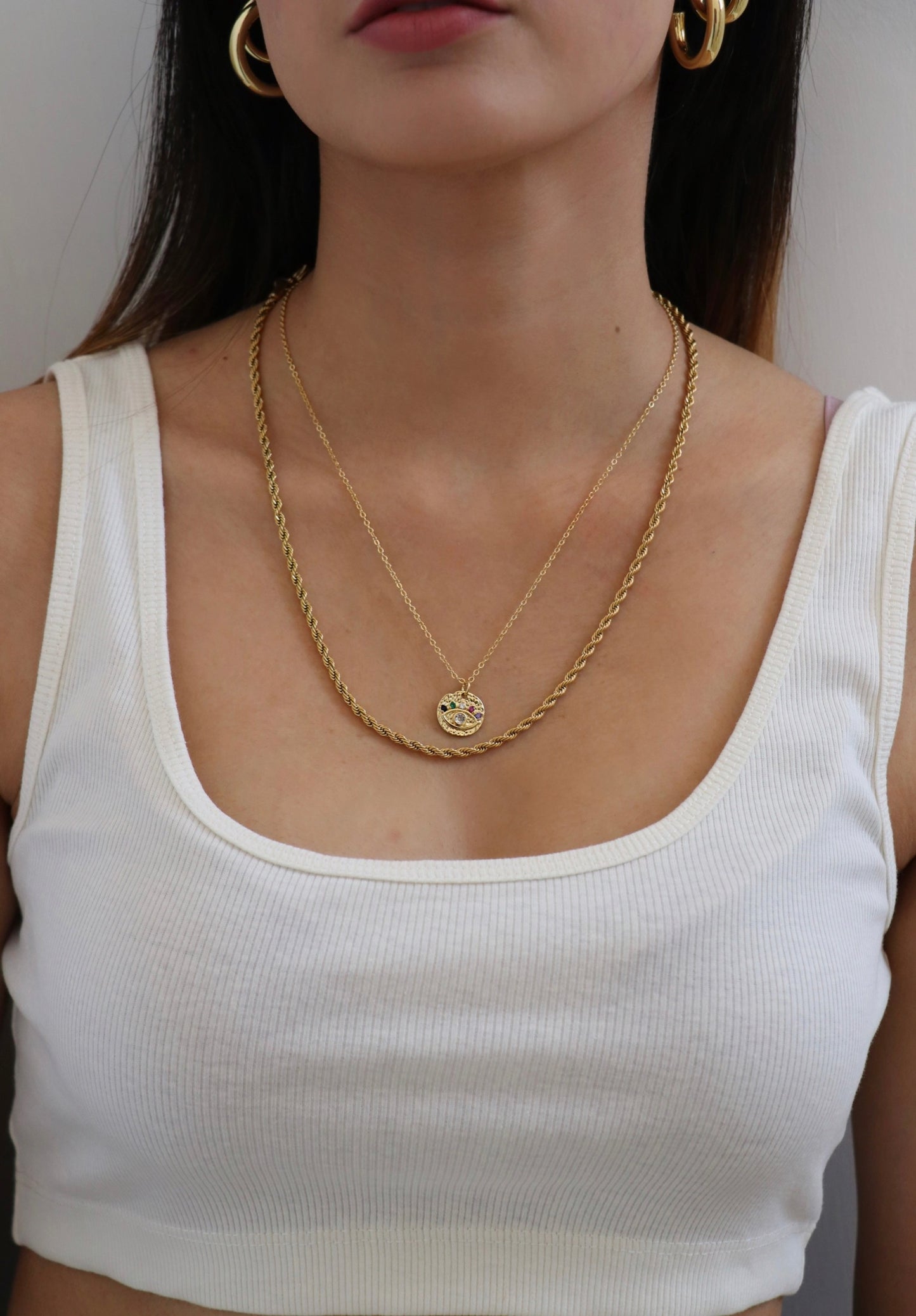 Jeweled Evil Eye Coin Necklace