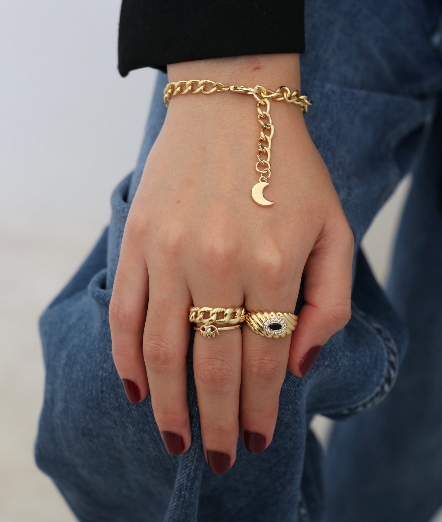 Evil Eye Croissant Ring