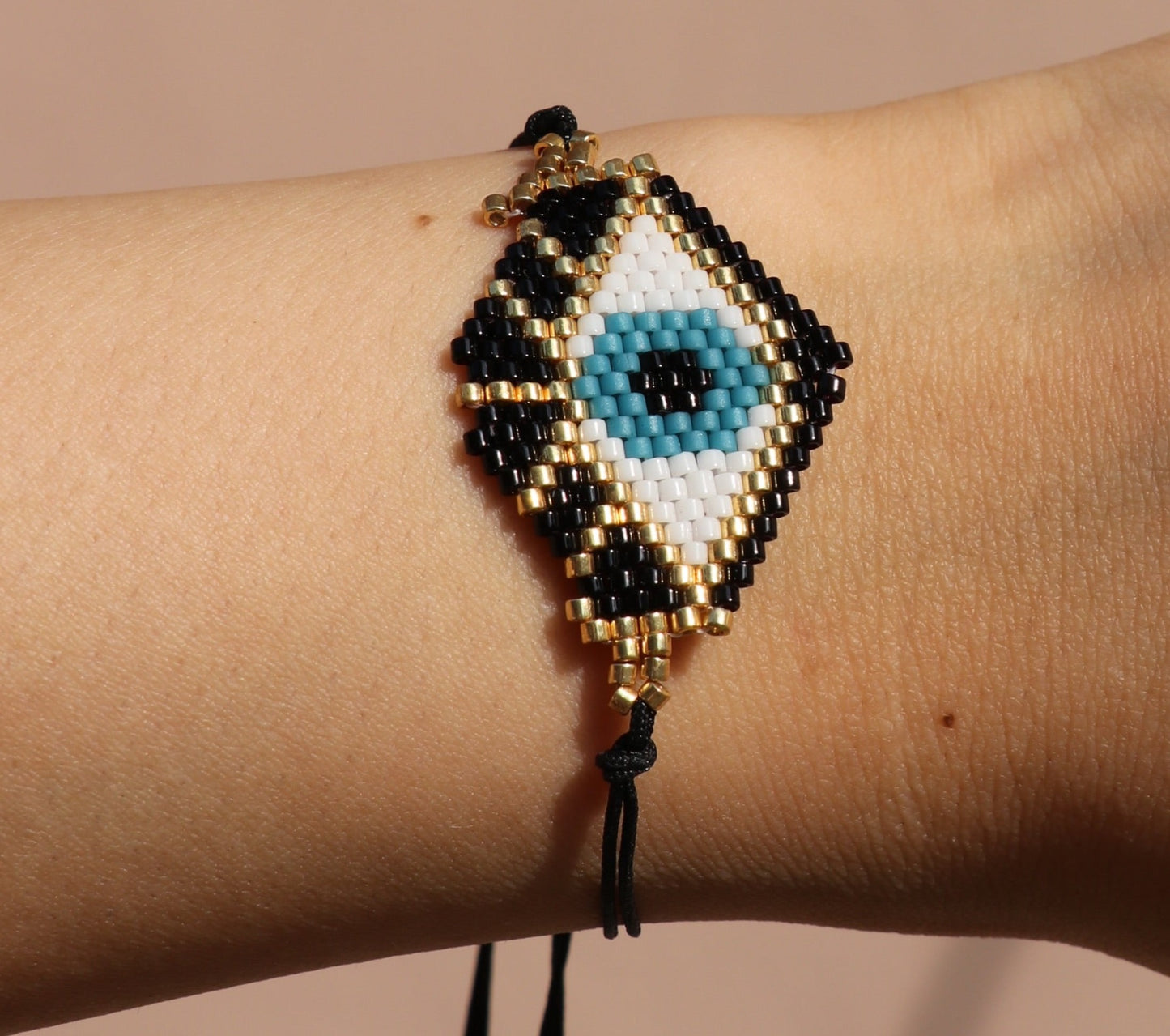 Evil Eye Seed Bead Bracelet (Black)